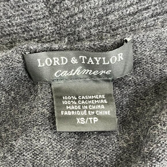 LORD & TAYLOR 100% Cashmeree Charcoal Gray Open Front Cardigan Sweater XS - Picture 9 of 10